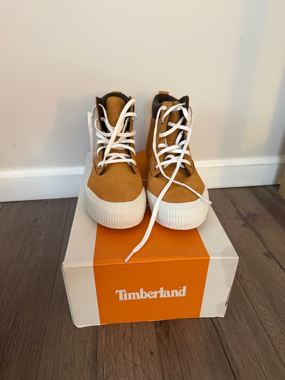 NWT Timberland Wheat and White High-Top Sneakers